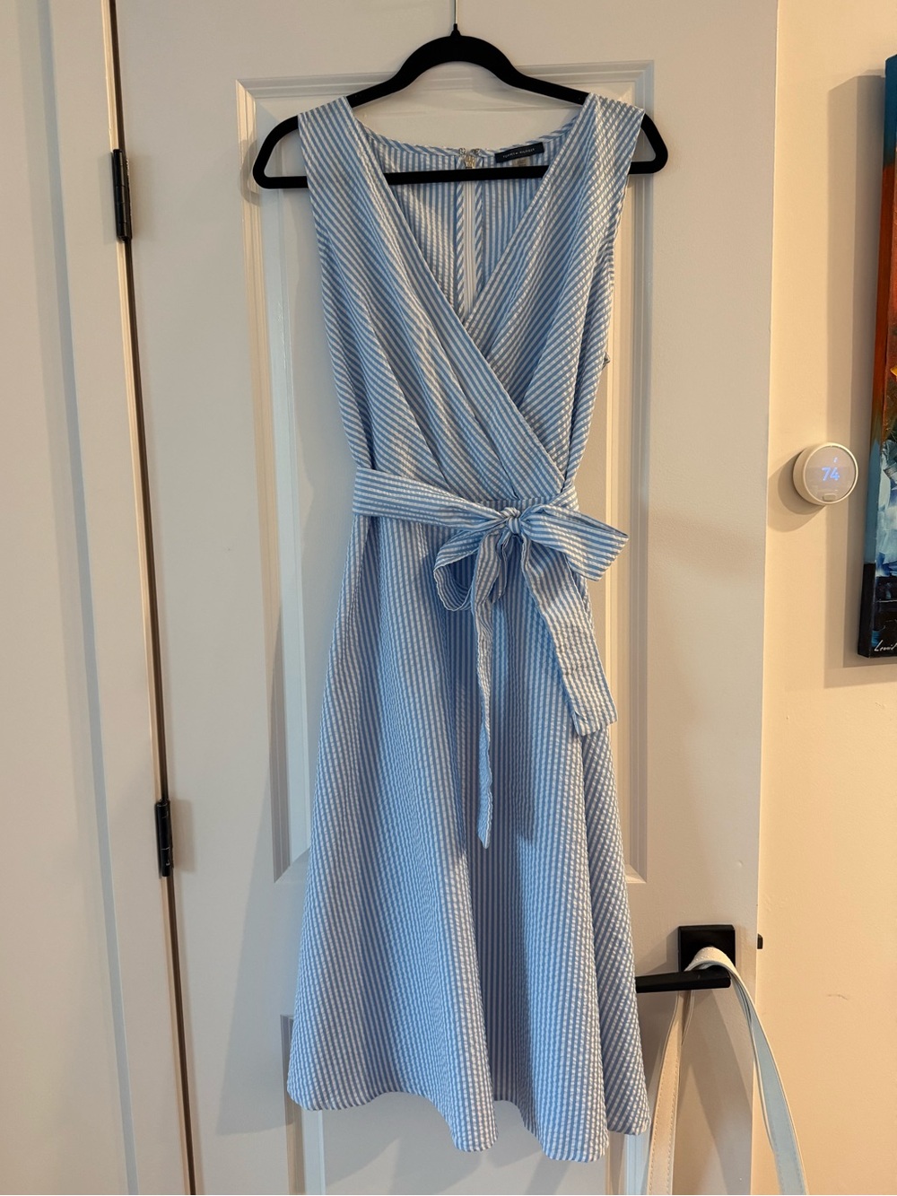 Tommy Hilfiger Light Blue & White Striped Wrap Midi Dress